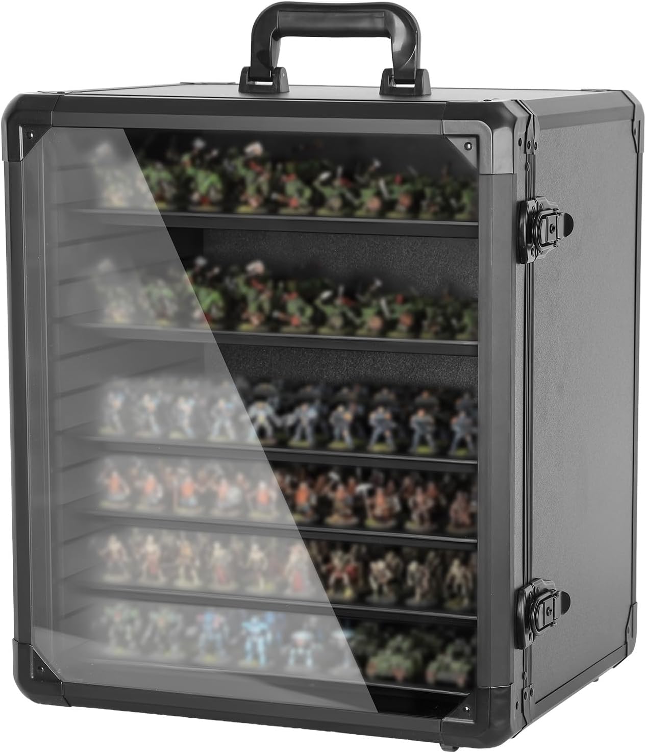 Miniature Carrying Case Locking Miniature Storage Case with 6 Trays Metal Magnetic Tray Display and Transport Action Figure Display Case for Collectibles Miniatures Carrying Case