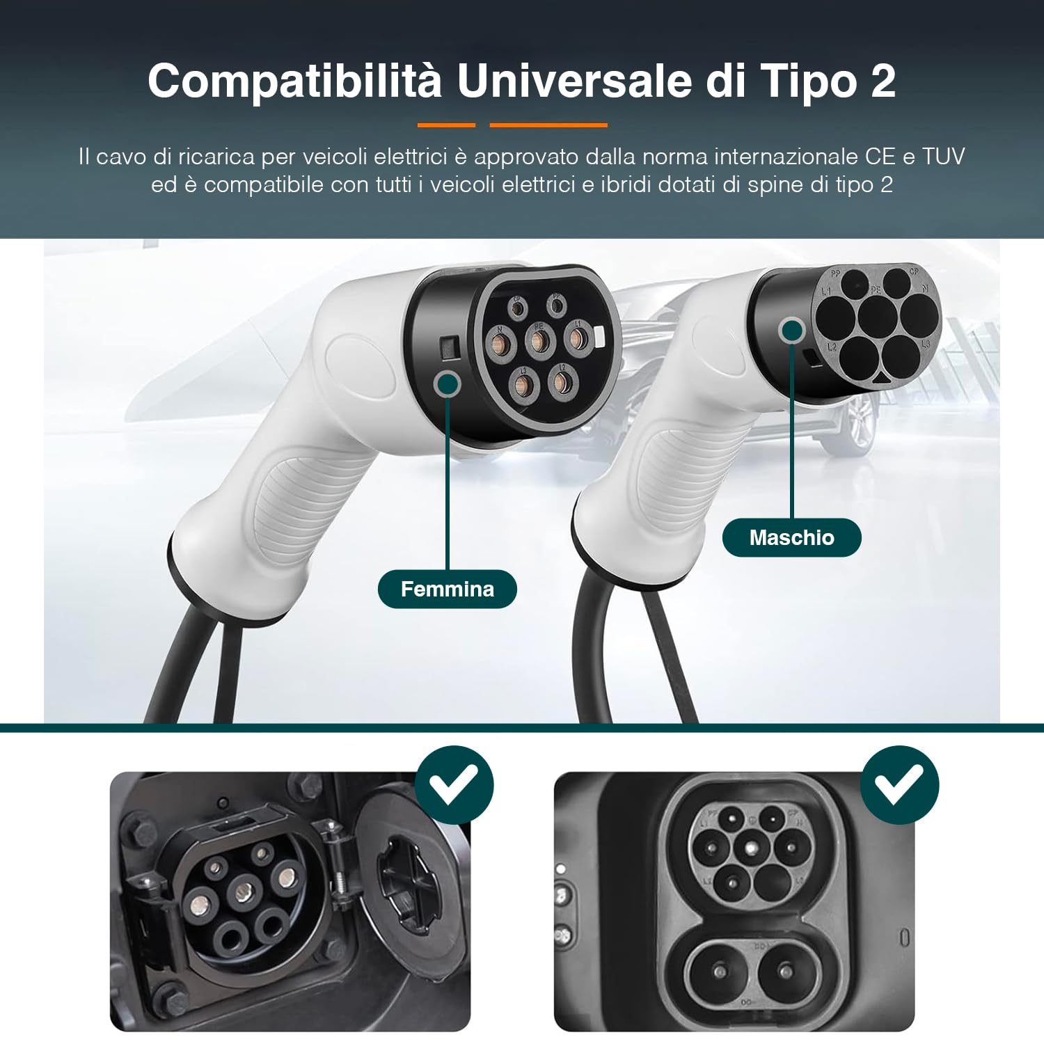 Avilia Cavo di Ricarica per Auto e Veicoli Elettrici di Tipo 2 con Custodia Protettiva con Cerniera - Compatibile con Stazioni di Ricarica Pubbliche e Domestiche, 22kW, 5 Metri
