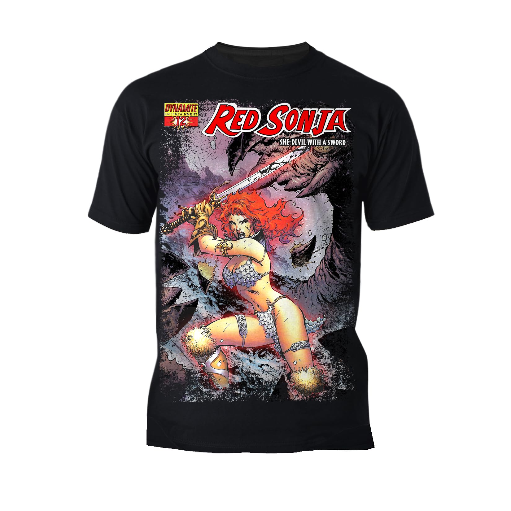 Red Sonja Men's Black Jim Lee Comic Cover Unisex T-Shirt | Official She-Devil With A Sword Graphic Tee | Fantasy Warrior Queen Vintage Style Gift For Fans | Soft Cotton Collectible Geek - Medium