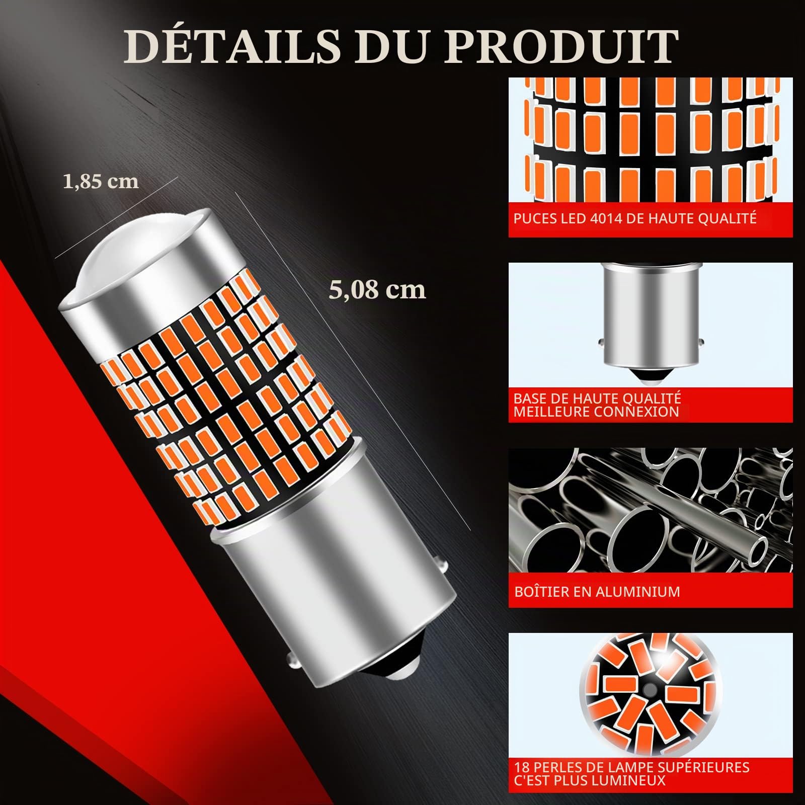2Pcs ampoule led voiture sans erreur,ba15s p21w led ampoule led feu stop ampoule rouge 12-24V 23W super brillante pour feux de brouillard arrière et feux de position arrière