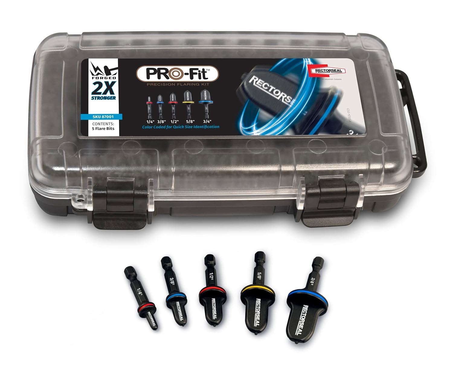 RectorSeal Pro-Fit 87001 Precision Quick Flaring Kit, with 5 Color Coded Bits for Quick & Easy Sizing Identification 1/4" Through 3/4", Creates Leak Free Flares in Seconds, HVAC