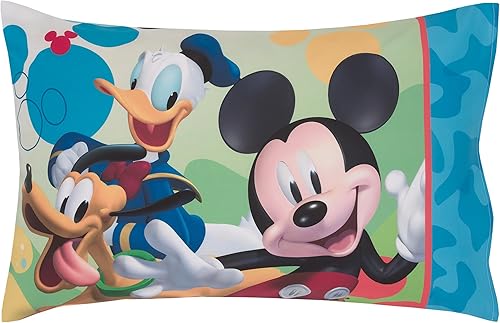 Miniatura 6 de Disney Mickey Mouse - Juego de ropa de cama infantil de 4 piezas, color azul, rojo y verde, pato Donald, Plutón y Goofy, Fun Starts Here - edredón,