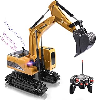 Remote Control Excavator Toy Truck RC Excavator with Metal Shovel Lights Sounds Rechargable Engineering Sand Digger Construction Vehicle Toy Gift for Boys Girls Kids & Children