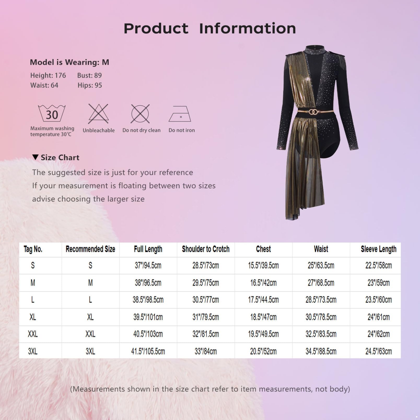 dPois Donna Abito da Ballo Latino Americano Tango Body Ginnastica Ritmica con Strass Balletto Leotards Maniche Lunghe Vestito da Pattinaggio Artistico Dancewear