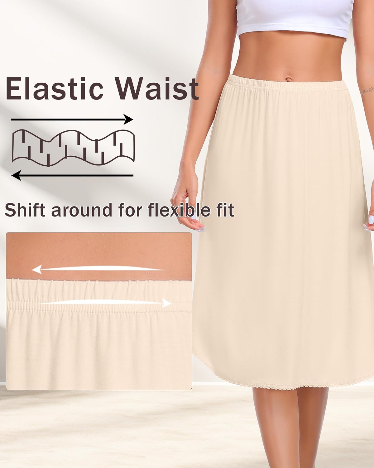 Women's Half Slips Long Underskirts Soft Waist Half Slip for Under Dress Nightdress S-3XL