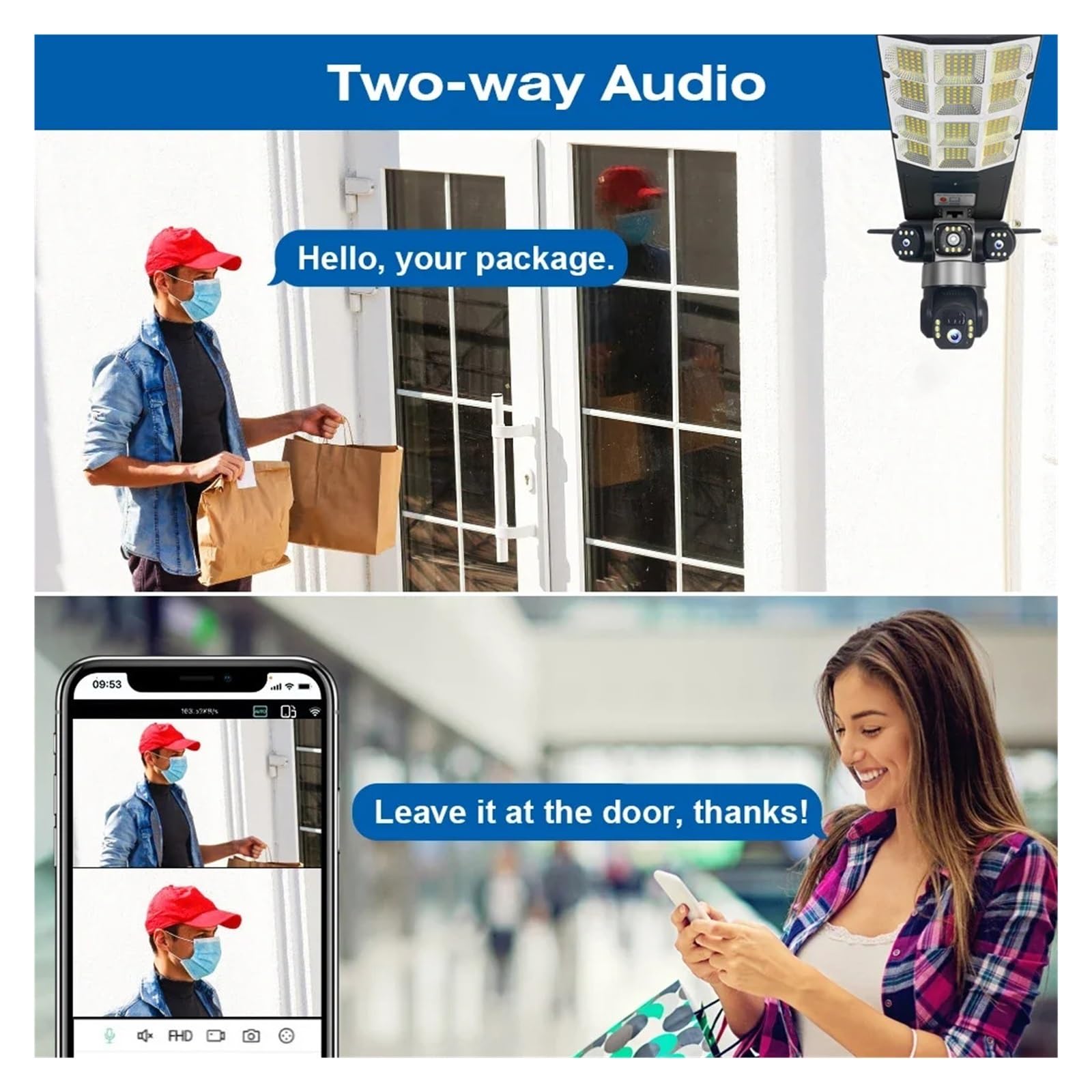 Telecamera for lampione solare 4G 15MP Zoom 10X Registrazione a tre lenti Tracciamento umanoide Lampada for fotocamera esterna Telecomando impermeabile(Wifi camera add 128G)