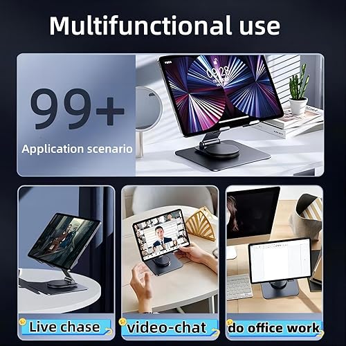 Miniatura 5 de AJIAAIONE Soporte para tableta, soporte para iPad, base giratoria de 360, soporte plegable y ajustable para tableta, soporte para tableta para