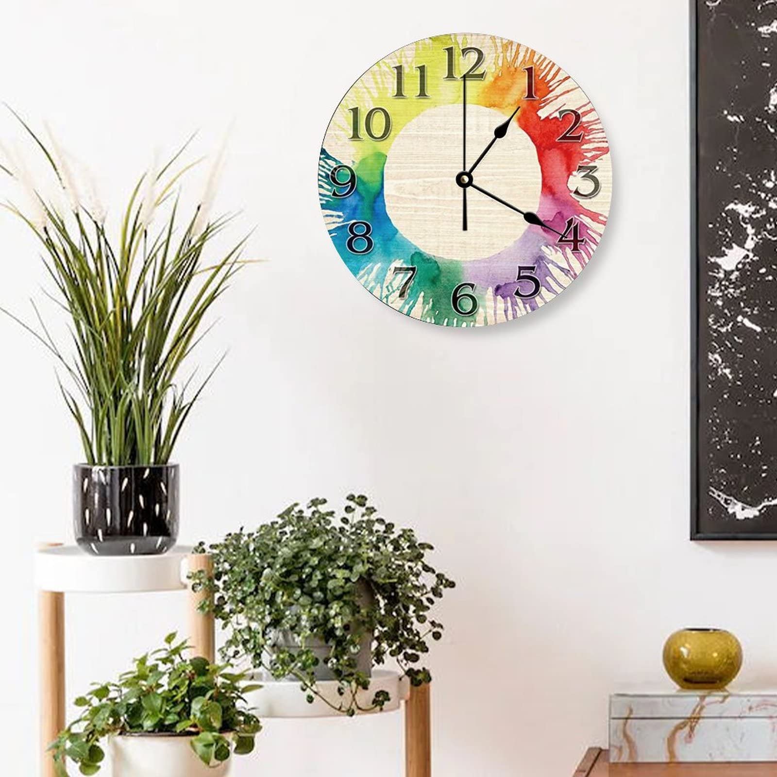 Funlucy Decoratieve stil, geen tikkende wandklok rustiek authentiek ogende ronde moderne houten klokken voor slaapkamer woonkamer thuiskantoor school muurkunst decor, 30 x 30 cm