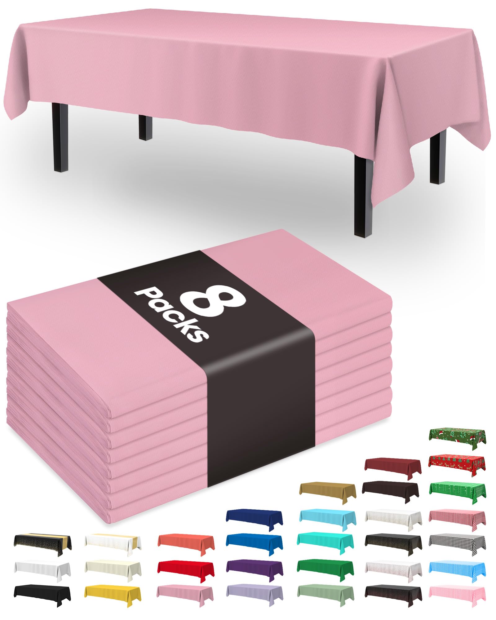 Pureegg Plastic Table Cloth Disposable 8 Pack, 54 x 108 Inch Table Cloths, Easter Party, Valentines, Mothers Day Decorations, Tablecloths, Rectangle, Pastel Plastic Cover, Leakproof &amp; Sturdy, Pink