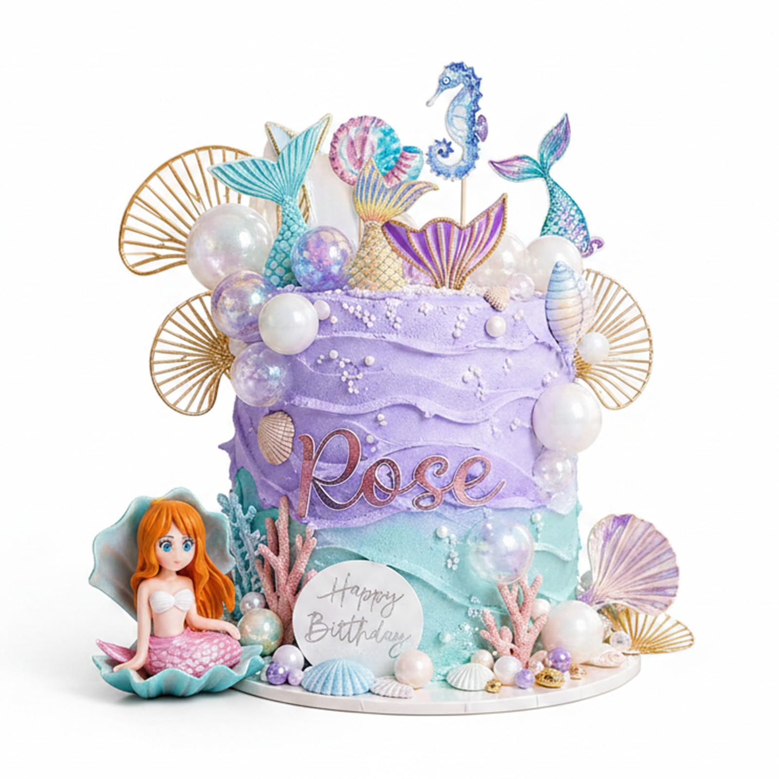 33Pcs Mermaid Cake Topper, Mermaid Birthday Party Cake Decoration Set for Girls