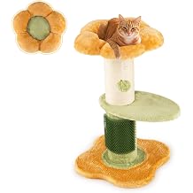 GYMAX Multi-level Cat Tree, Flower Cat Tower with Padded Plush Perch, Sisal Scratching Posts, Self Groomer and Hanging Ball, Modern Cute Pet Furniture for Indoor Cats Yellow+Green+White