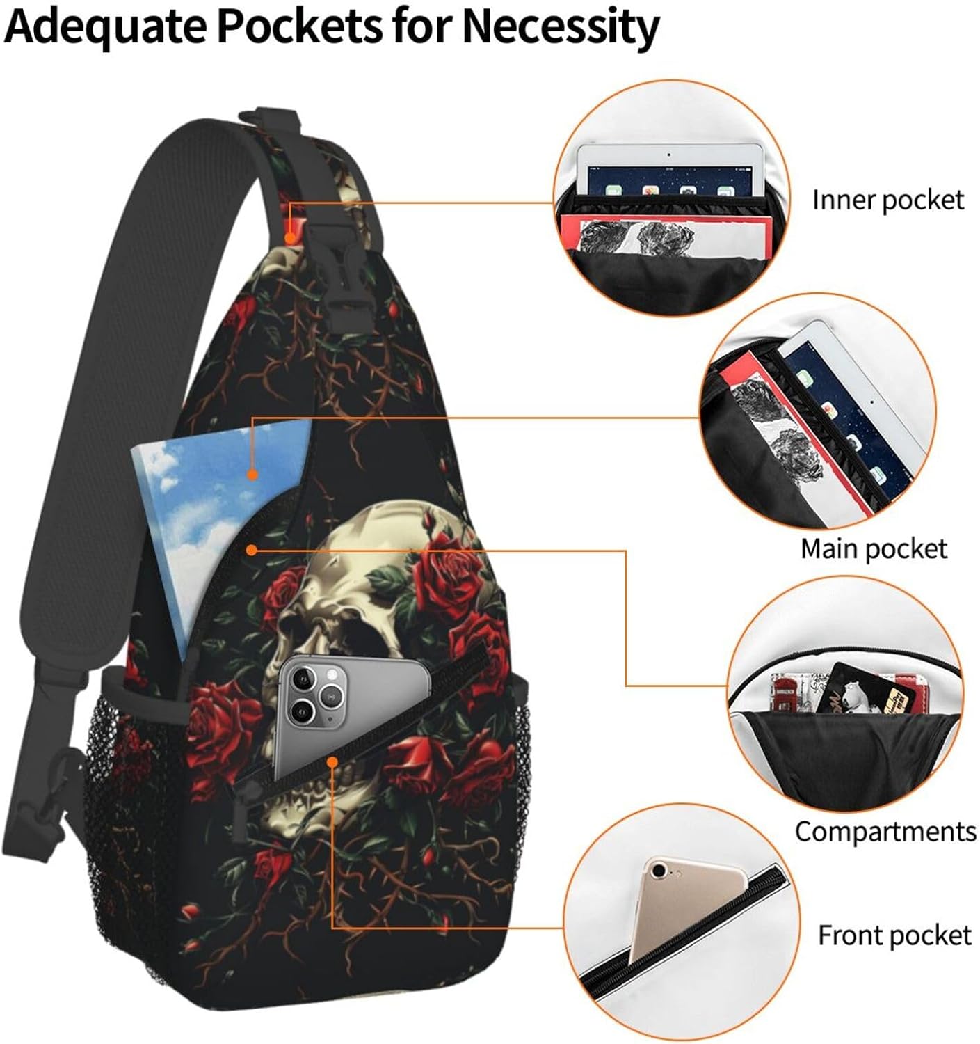 Gothic Rose Blood Skulls Outdoor Crossbody Shoulder Bag For Unisex Young Adult Hiking Bicycling