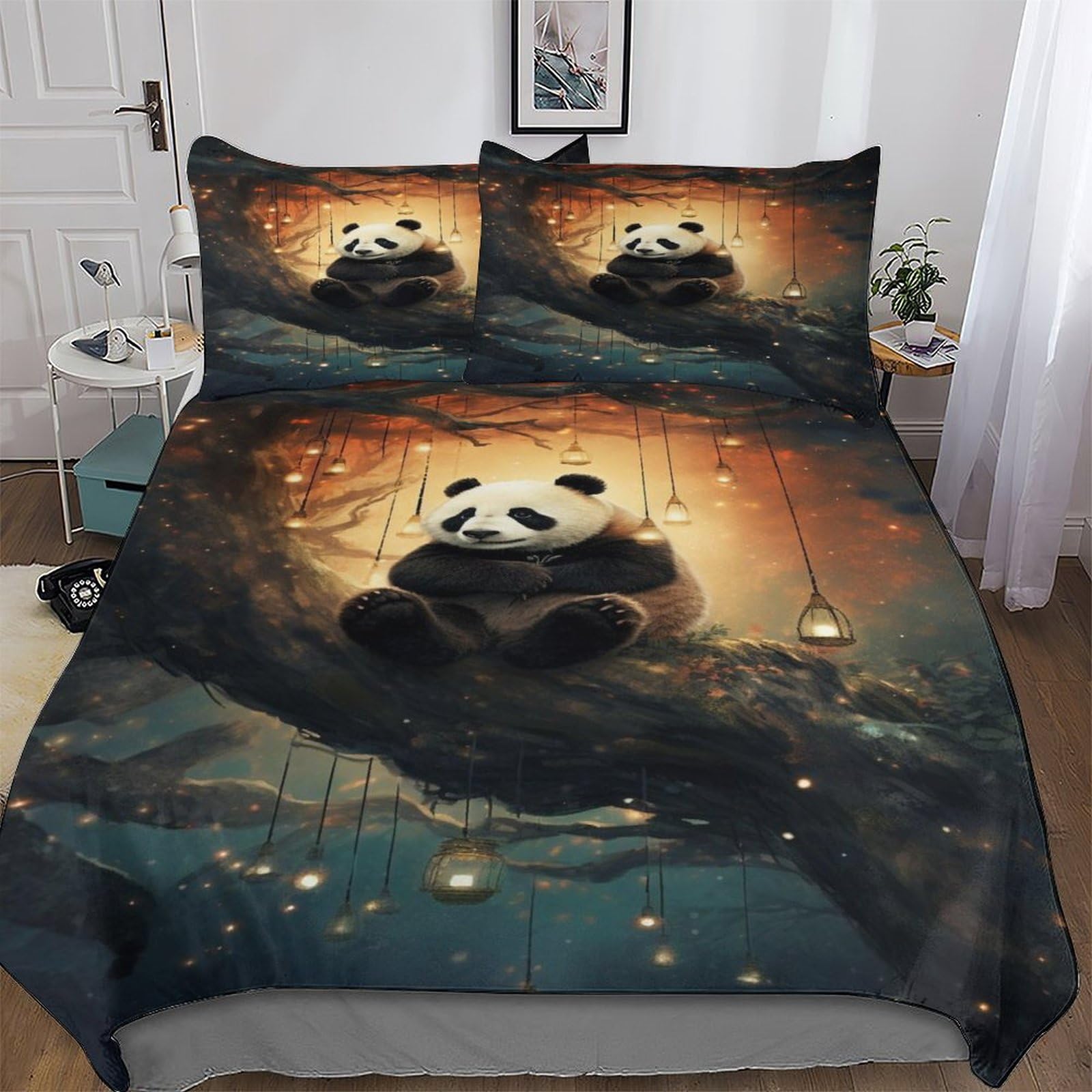 Housse de couette panda hypoallergénique contre les allergies nocturnes en microfibre douce 3D