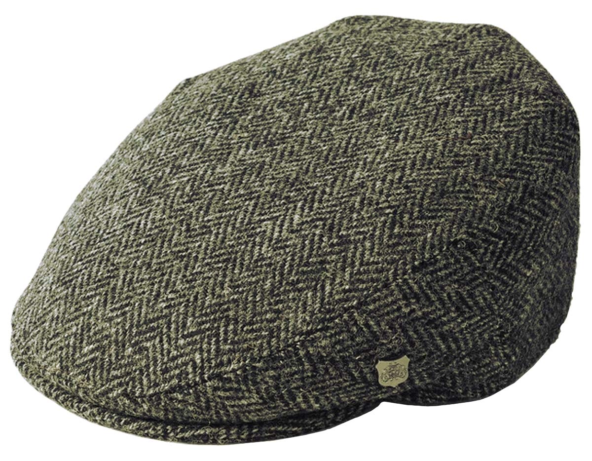 Failsworth Millinery Stornoway Harris Tweed Flat Cap (Latest Version) in Pattern 4615 - Grey, Size: XL (61cm)