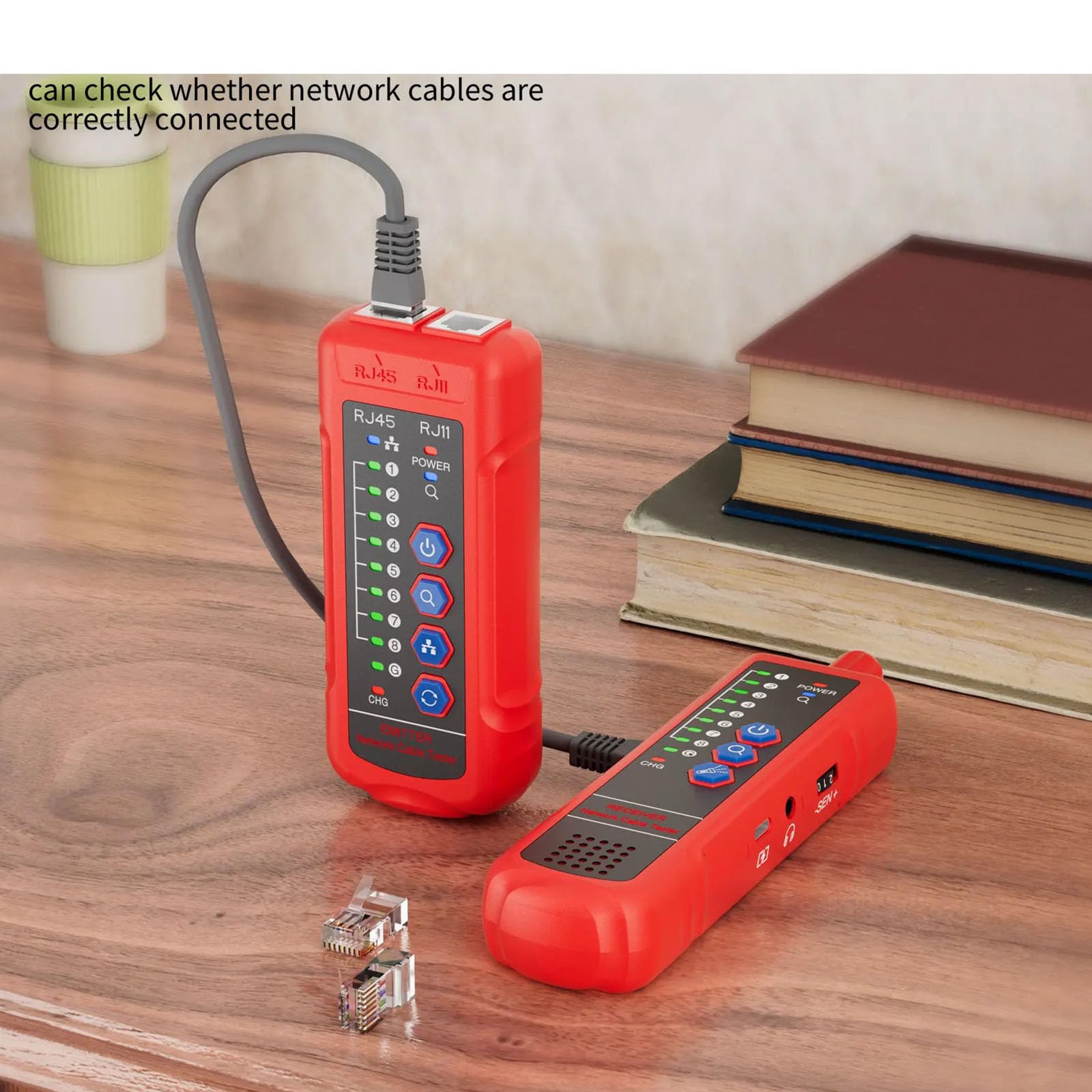 Probador de cable de Internet con diseño impermeable y pruebas a largas distancias, herramienta fácil de transportar para conexión RJ45-RJ11, herramienta de mantenimiento de red doméstica