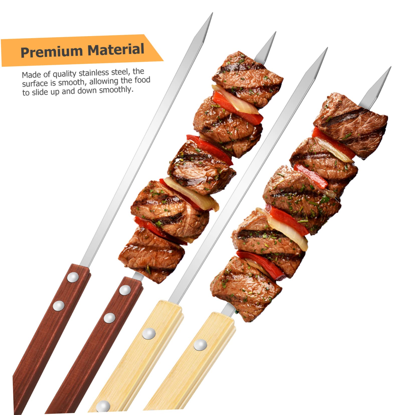 12 Spiedini Barbecue in Acciaio Inox con Manico in Legno, Antiscivolo, per Fissare Saldamente la Carne, per Grigliate All'aperto e Campeggio