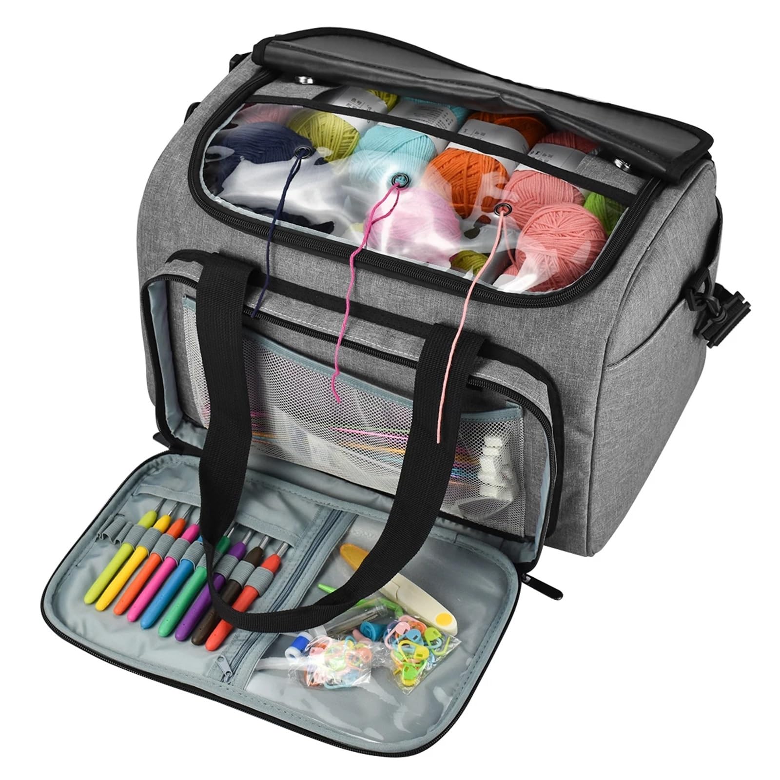 Bolsa Para Guardar Herramientas De Punto Bolsa de tejer, organizador hilo con divisor interior for ganchos ganchillo lana, juego costura agujas, bolsa almacenamiento DIY(Green)