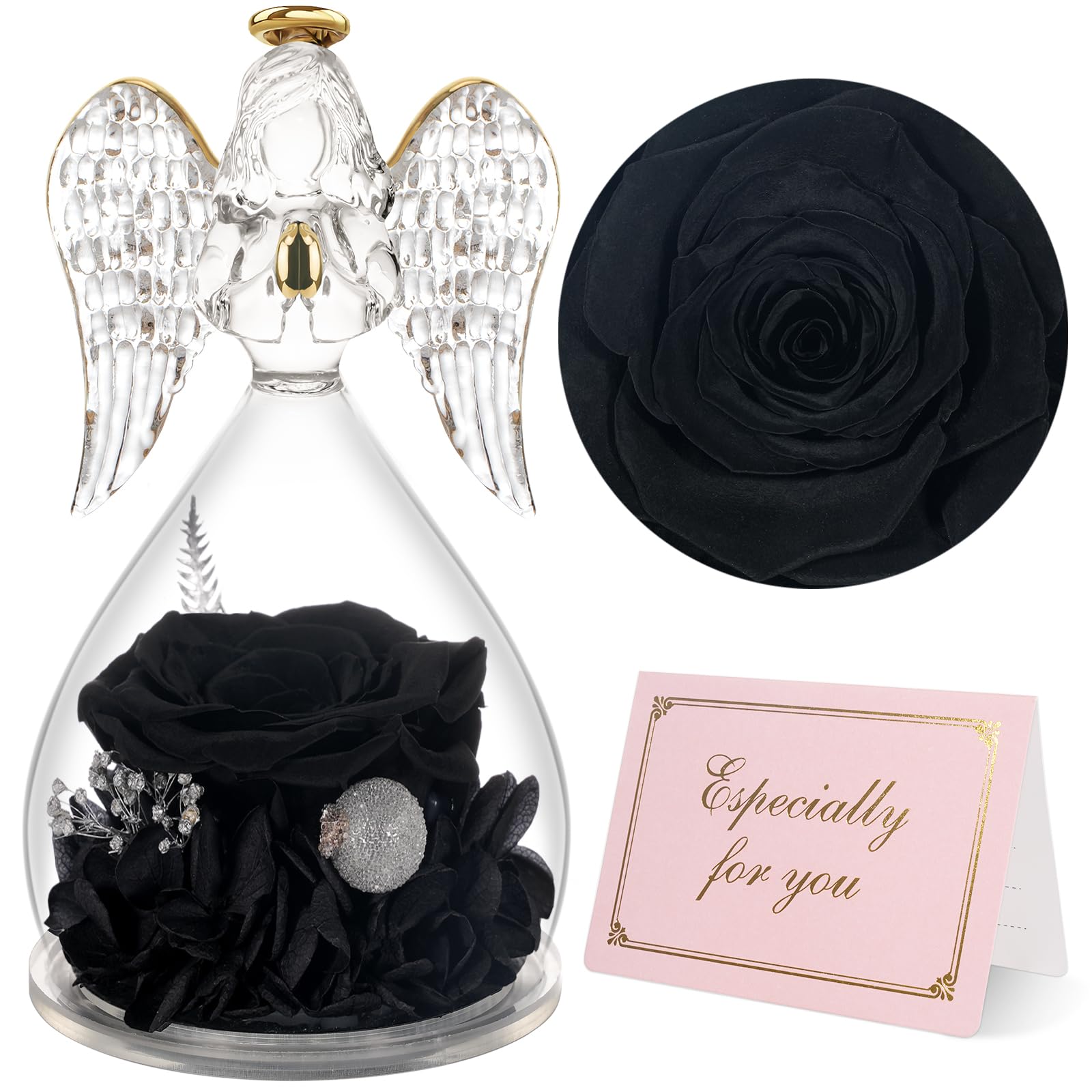 Ange Gardien Avec Rose Éternelle – Figurine Verre & Fleur Préservée – Cadeau Émouvant Maman, Mamie, Noël Ou Anniversaire