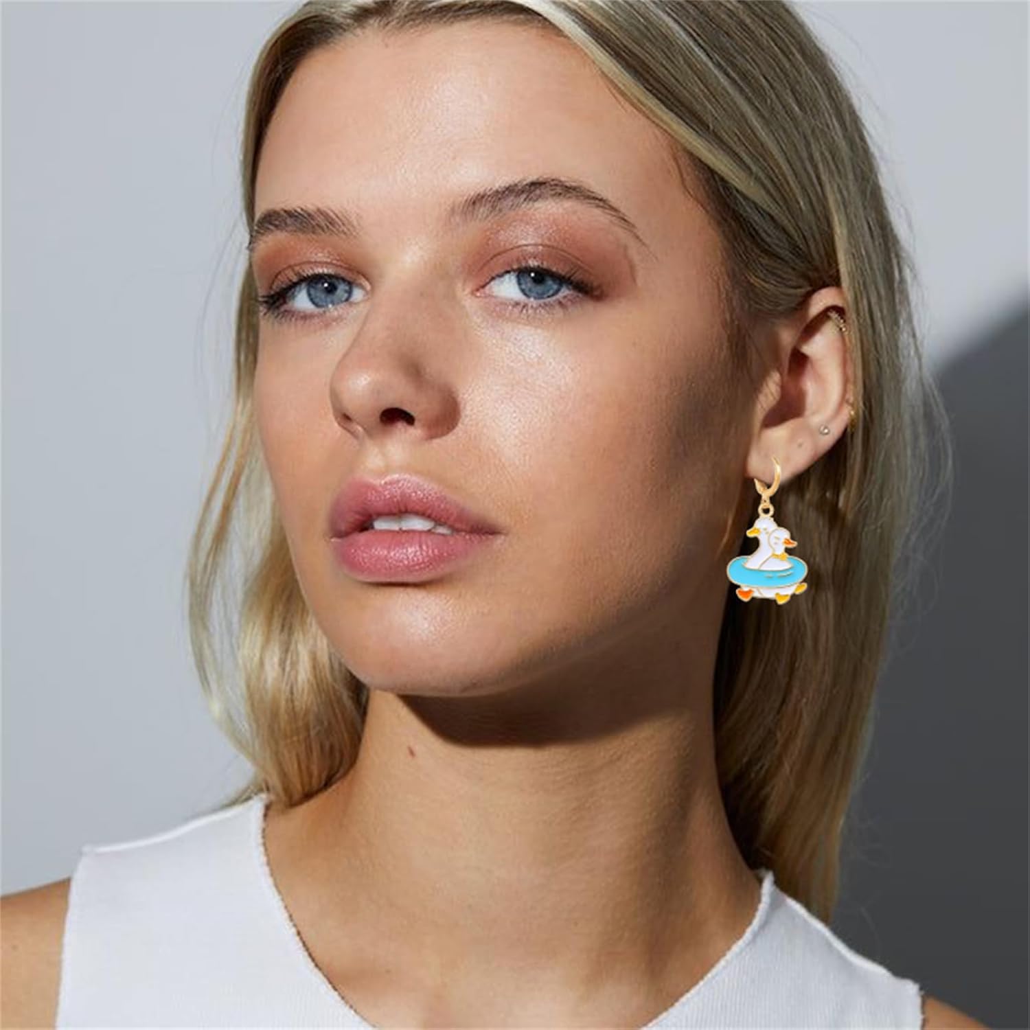 Cute Duck Dangle Earring Set for Women 6 Pairs Dainty Gold Plated Yellow White Enamel Hoop Earrings Funny Cartoon Animal Design Fashion Jewelry Gifts - Image 6