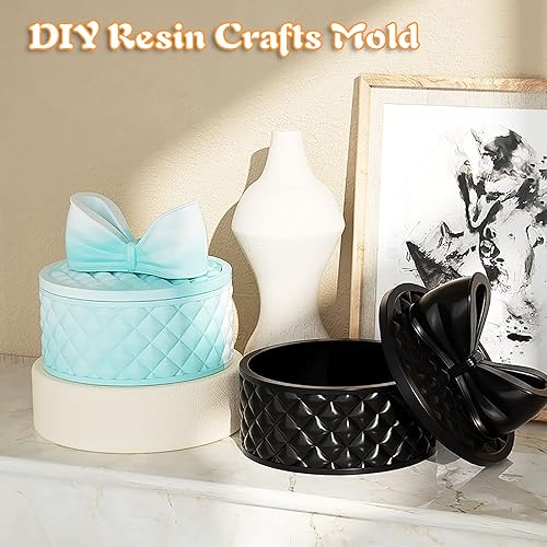 Miniatura 4 de Caja de almacenamiento de lazos, moldes redondos de resina con tapas, organizador de joyas, molde de fundición, molde de silicona de fundición