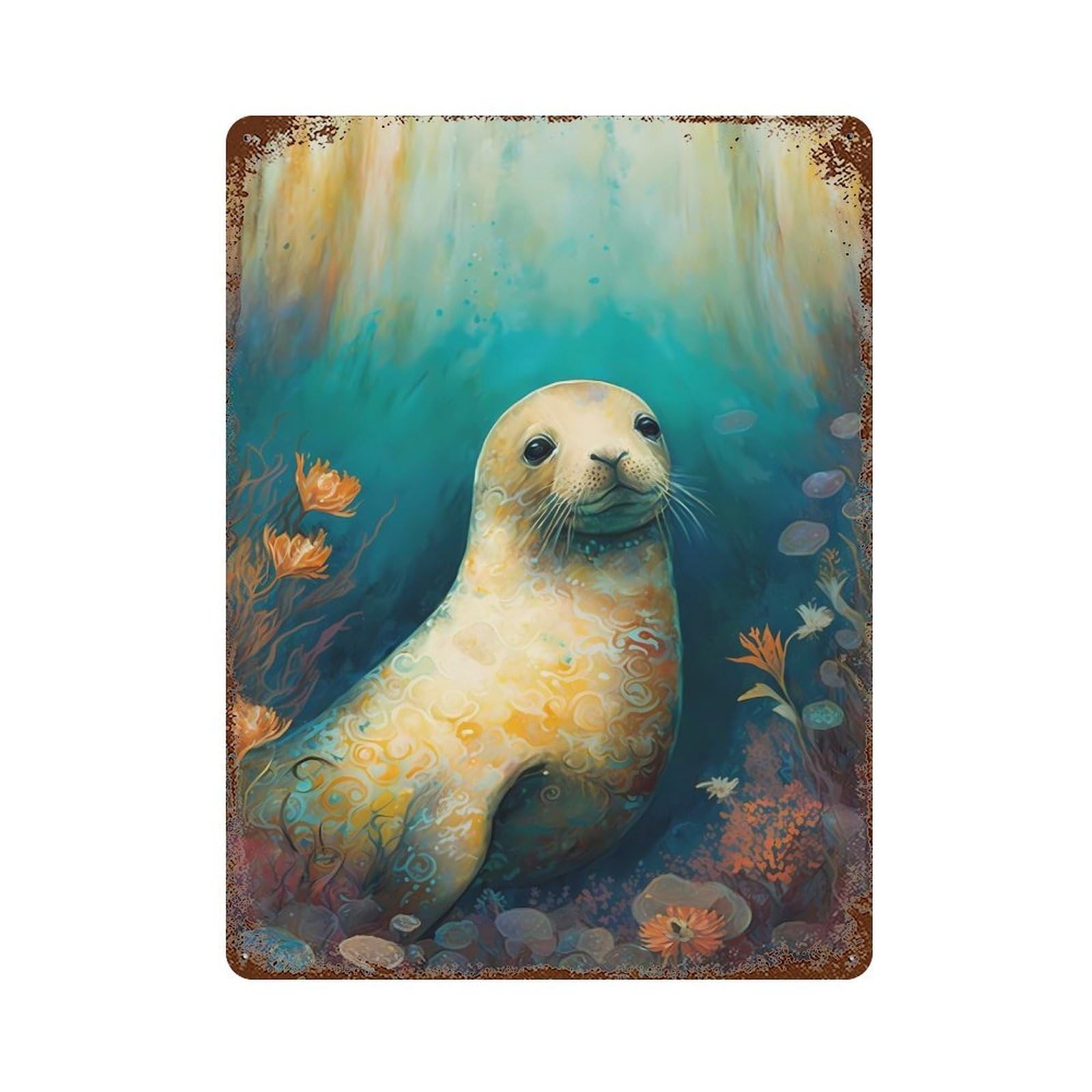Seal Endearing Rustic Tin Plaque 15.7"x11.8", Ideal for Shed, Workshop And Garage Wall Decor