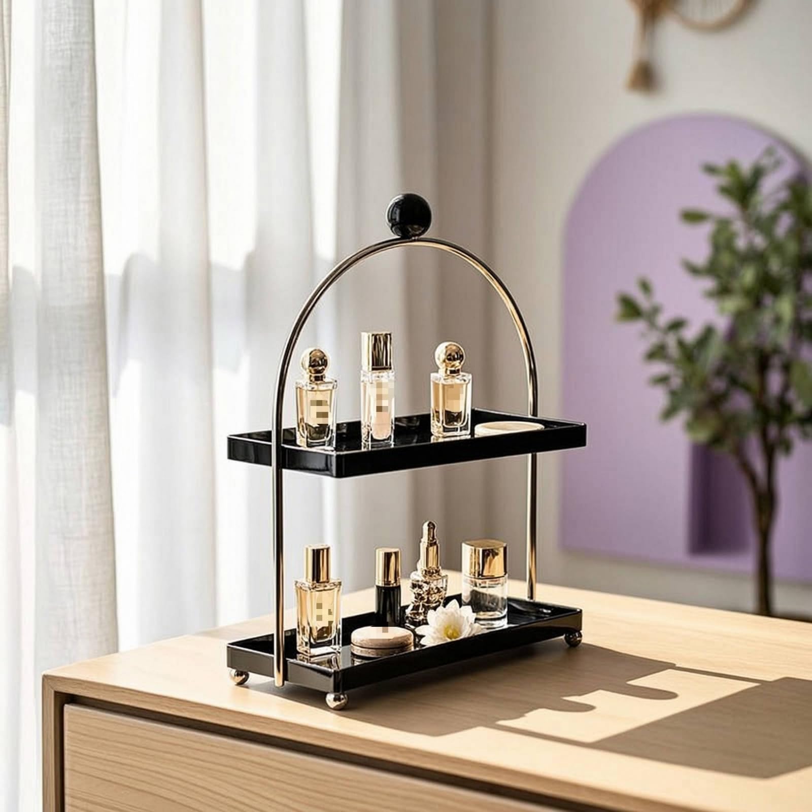 Organisateur Cosmétiques sur Pied Organisateur Maquillage Gran Capacité Étagère Comptoir pour Coiffeuse, Noir