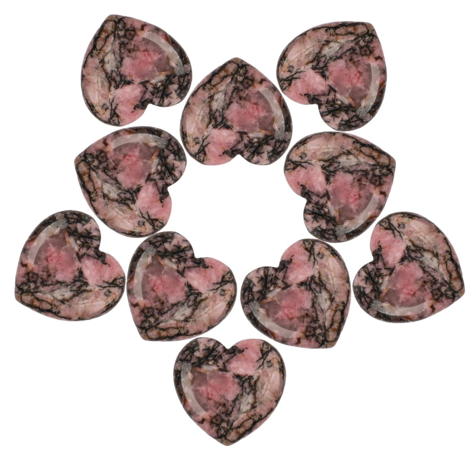 10PCS Rhodochrosite Heart Crystals Healing Stones Natural Polished | Love Worry Healing Crystal Stones for Energy Meditation Gift Collection
