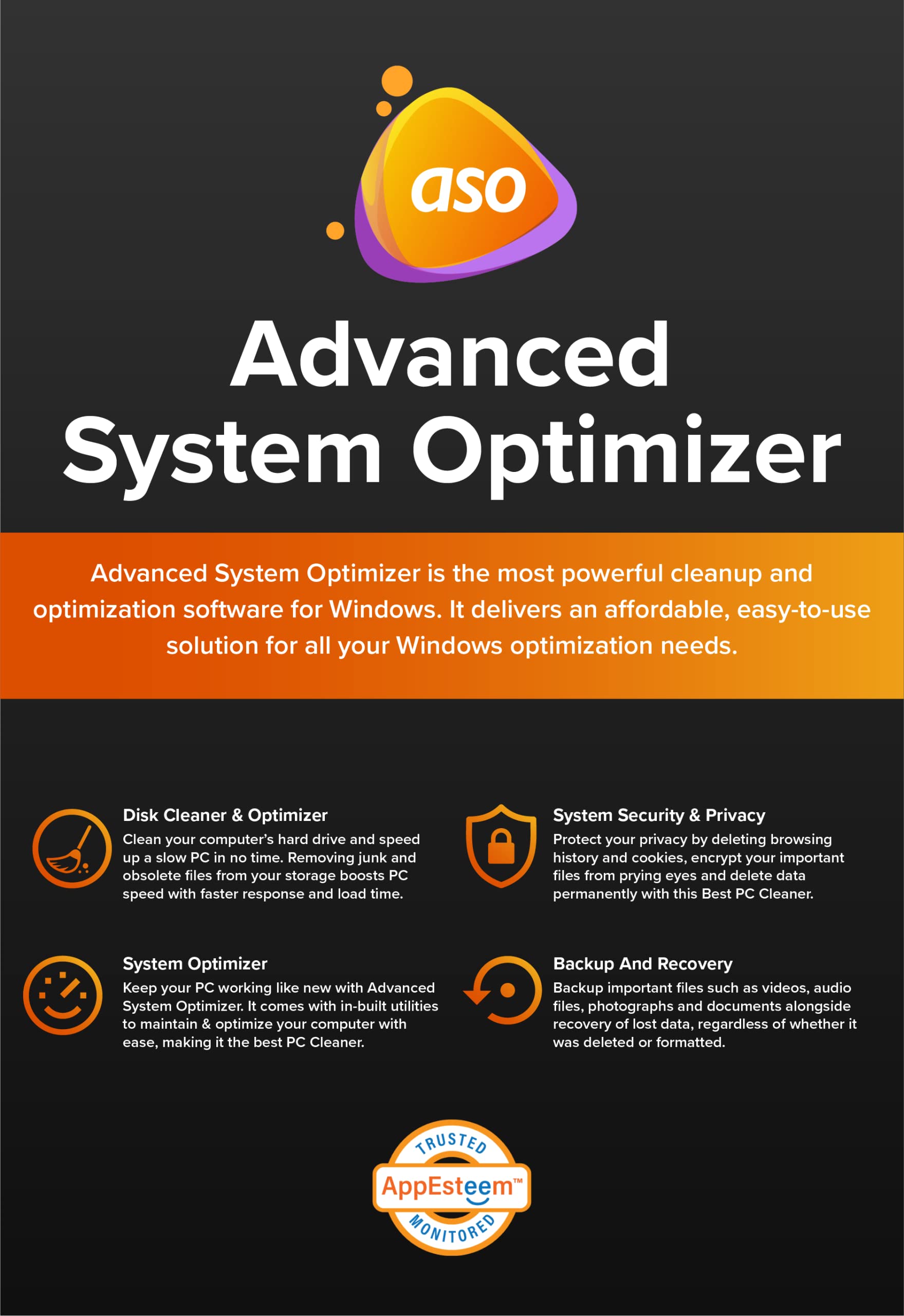 Advanced System Optimizer | Nettoyage et optimisation PC Windows | 1 PC 1 an