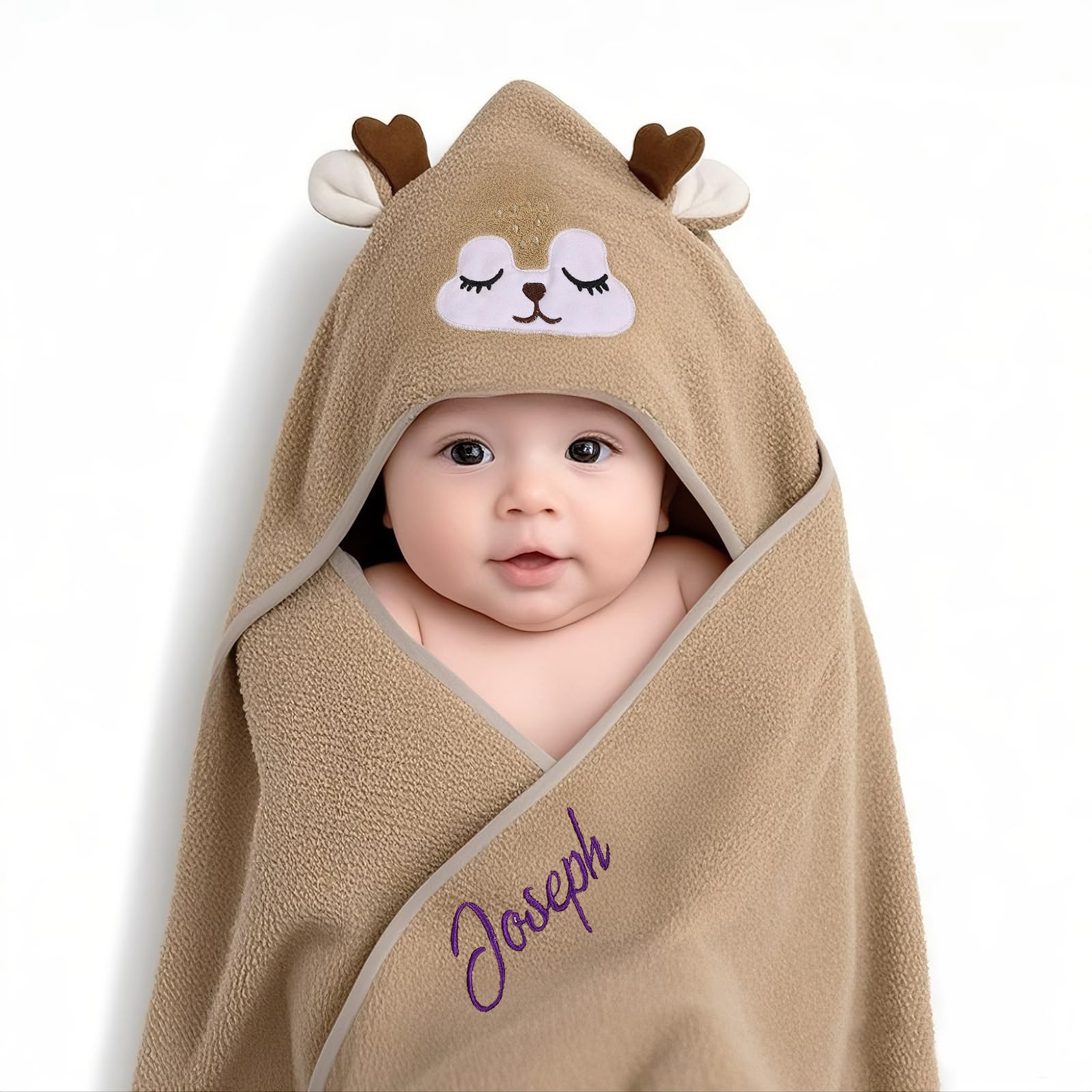 Gaosh Personalised Hooded Baby Towel with Name Ultra Soft Baby Bath Towel for Baby Boy, Girl, Newborns, Baby Essentials for Newborn (Brown)