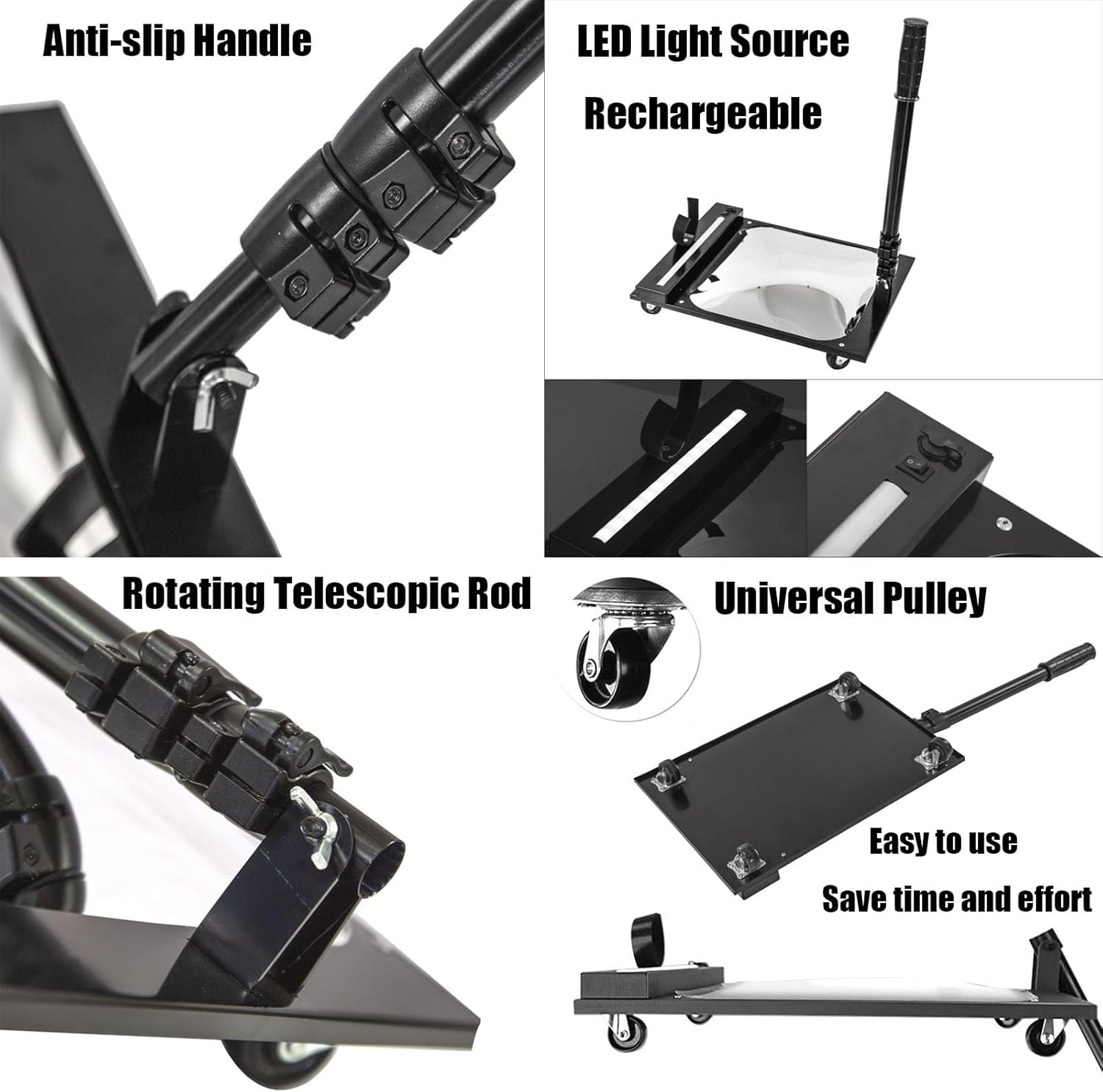 Handheld Under Vehicle Inspection Mirror, Security Mirror with Adjustable Telescoping Handle and Wheels Under Car Mirror for Under Car Truck Equipment Over Shelf