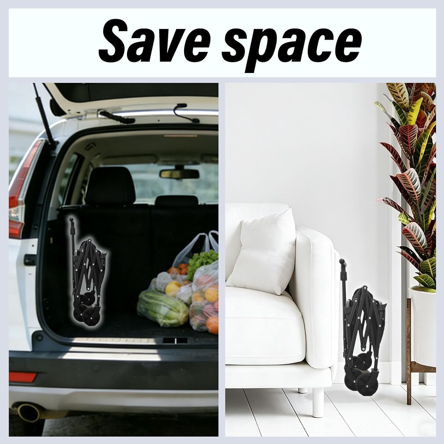 Collapsible Wagon Cart, 360° Swivel Wheels, Lightweight Compact Design, Portable Folding Cart for Grocery Shopping, Supermarket Trips & Home Storage, for Seniors