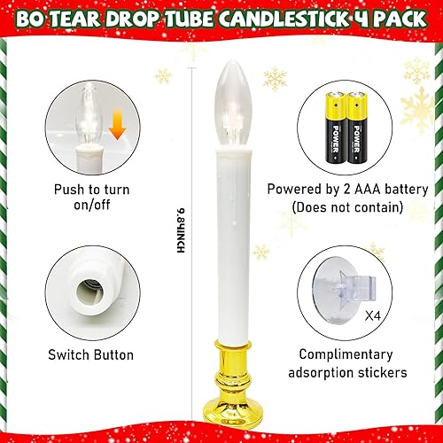 Miniatura 9 de Paquete de 4 velas eléctricas de Navidad para ventana, velas eléctricas de 9 pulgadas con sensor del atardecer al amanecer, luces de vela