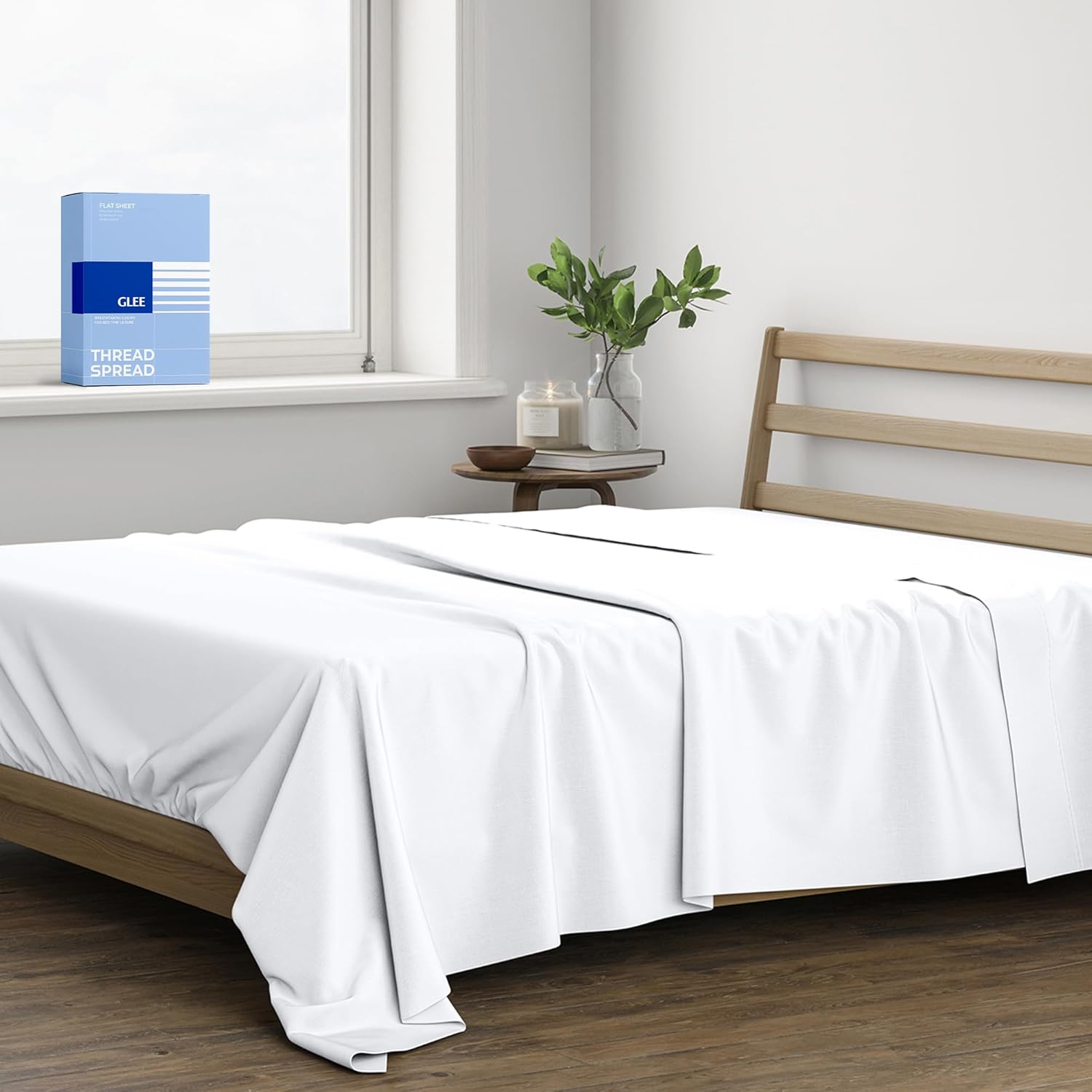 Thread Spread 100% Cotton Full Size Flat Sheet Only - 400 Series Glee Collection Full Flat Sheet (1 PC, White), Silky Soft, Breathable, Cooling, Sateen, Hotel Top Sheets for Hot Sleepers