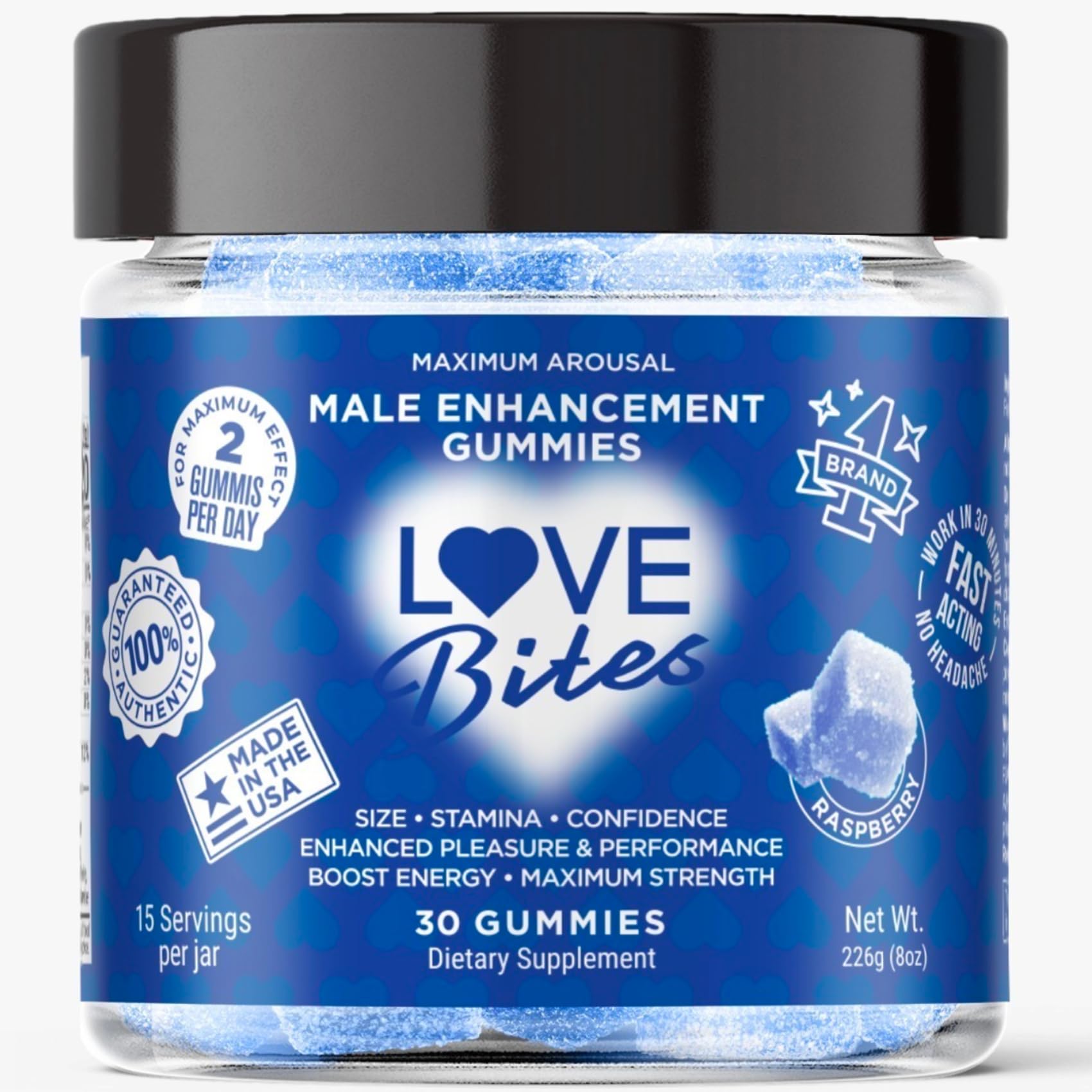 Love Bites for Male Passion Gummies in Jar-One Month Supply with Jar