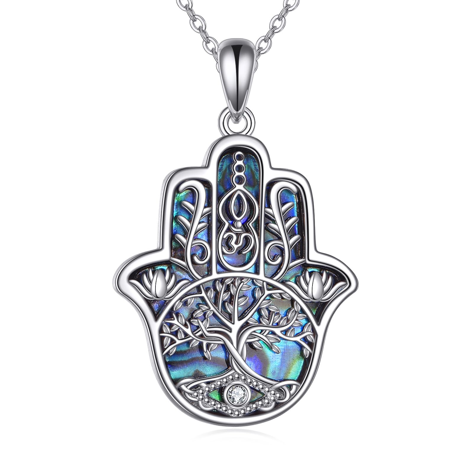 JERWLI Naszyjnik Hamsa ze srebra wysokiej próby 925, szczęśliwy wisiorek w kształcie lotosu i kwiatów, biżuteria na prezent dla kobiet, matek i przyjaciół.