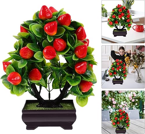 Miniatura 8 de GANAZONO Pequeña planta falsa de fresa artificial en maceta para habitación, oficina, hotel