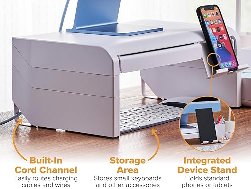 Miniatura 5 de Bostitch Konnect - Elevador de monitor ajustable con cajón, soporte para teléfono celular y soporte para lápices, soporte para computadora portátil