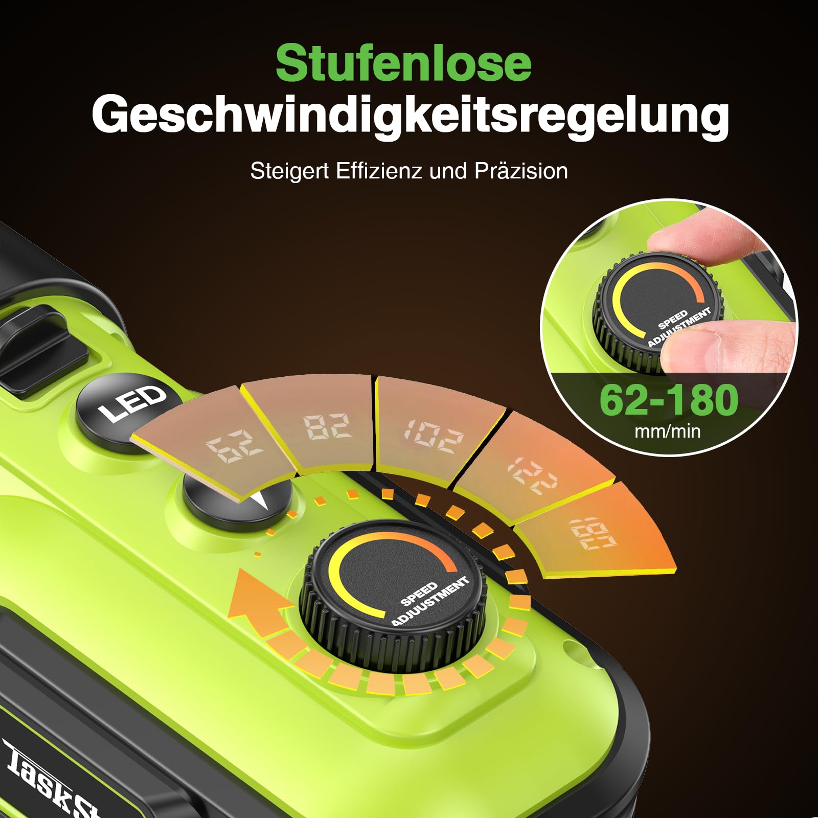 Taskstar Kartuschenpresse Akku mit 2 Akkus und LED-Licht, Akku Silikonpistole Kompatibel mit Makita 18V Akkus für 300ml-Kartuschen zum Verstemmen und Abdichten(Grün) | 2026 Kartuschenpresse Akku mit 2 Akkus und Bürstenloser Motor