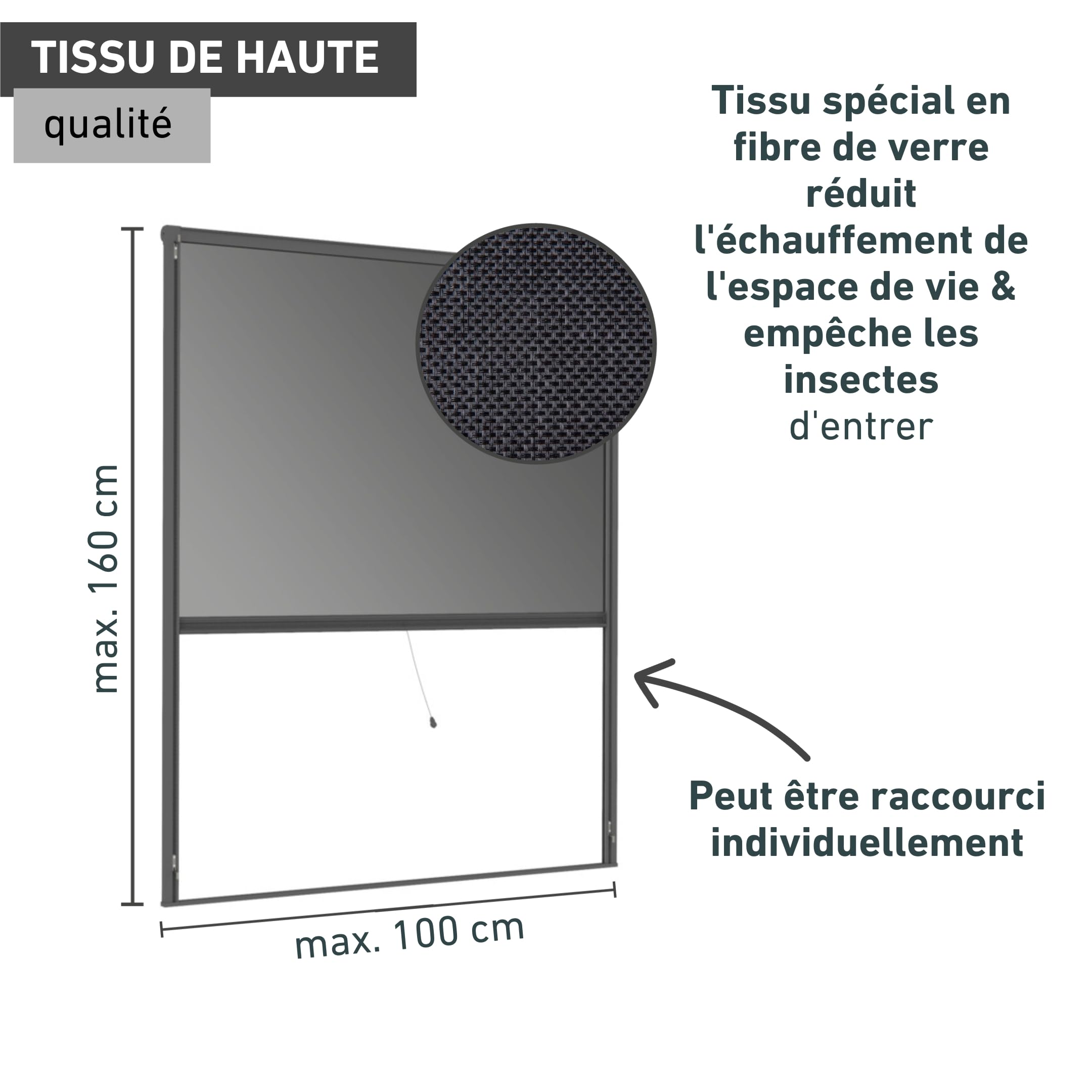 Windhager Cool Protection Solaire pour fenêtre Enroulable à Suspendre, avec Cadre en Aluminium, Protection Contre la Chaleur, Anti-moustiques, kit de Bricolage 100 x 160 cm, Anthracite