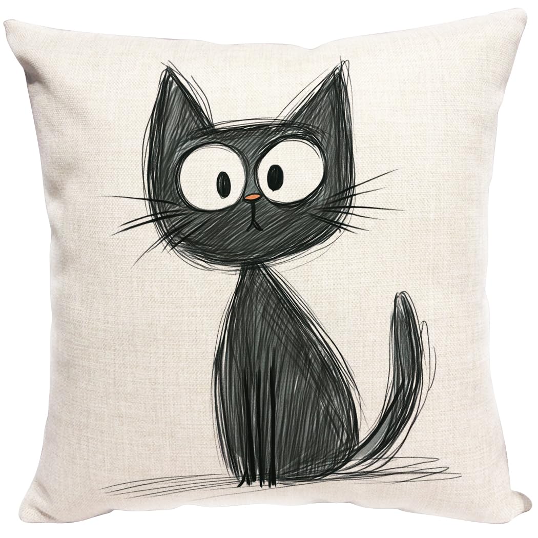 Violetpos Große Augen Schwarzer Katze Kissenbezug 60x60 Kiss