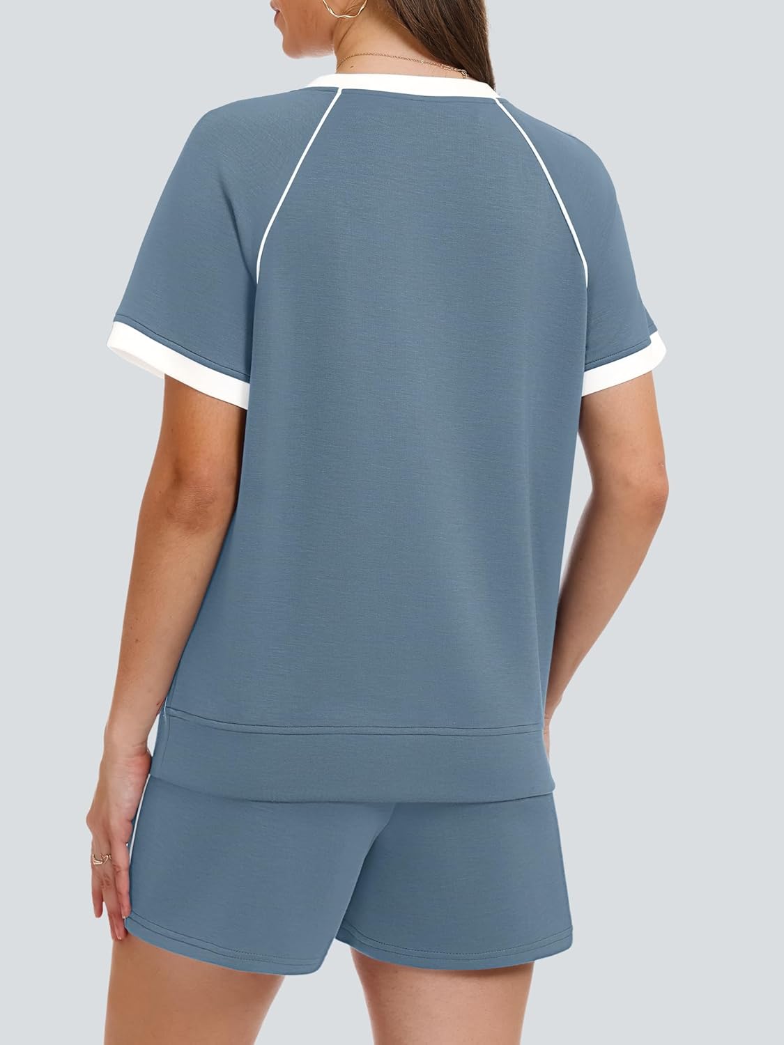 Casly Lamiit Women's 2 Piece Lounge Sets 2026 Summer Short Sleeve Tops Drawstring Shorts with Pockets Casual Travel Outfits - Image 3