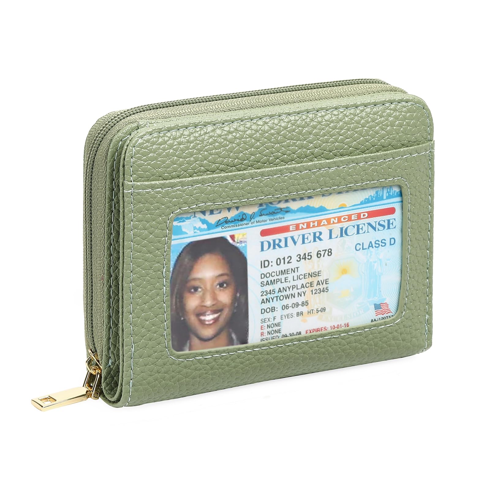 GOIACII Small Wallet for Women RFID Blocking Credit Card Holder Ladies Compact Purse Zip Around Wristlet Vegan Leather Green