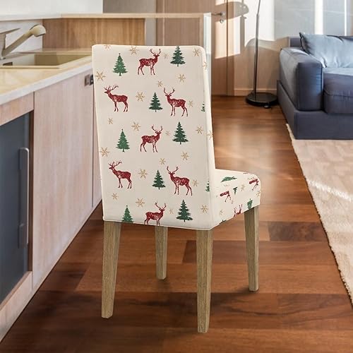 Miniatura 6 de HUGS IDEA Christams Elk Dining Chair Covers Set of 2 Xmas Stretch Kitchen Chair Covers Washable Dining Chairs Slipcovers Cubre Sillas para Comedor