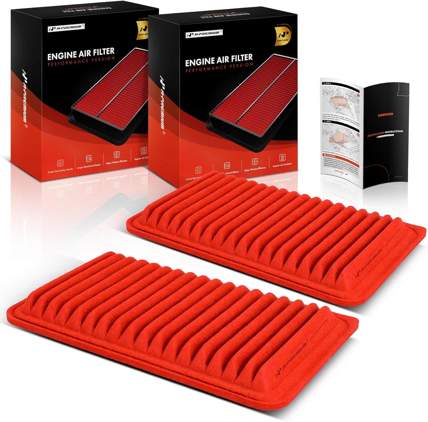 A-Premium 2-PC Pre-oiled Engine Air Filter Compatible with Toyota Camry 02-11, Highlander 01-13, Sienna 04-10, Solara 04-08 & Lexus ES300 02-03, ES330 04-06, RX330 04-06, RX350 07-09