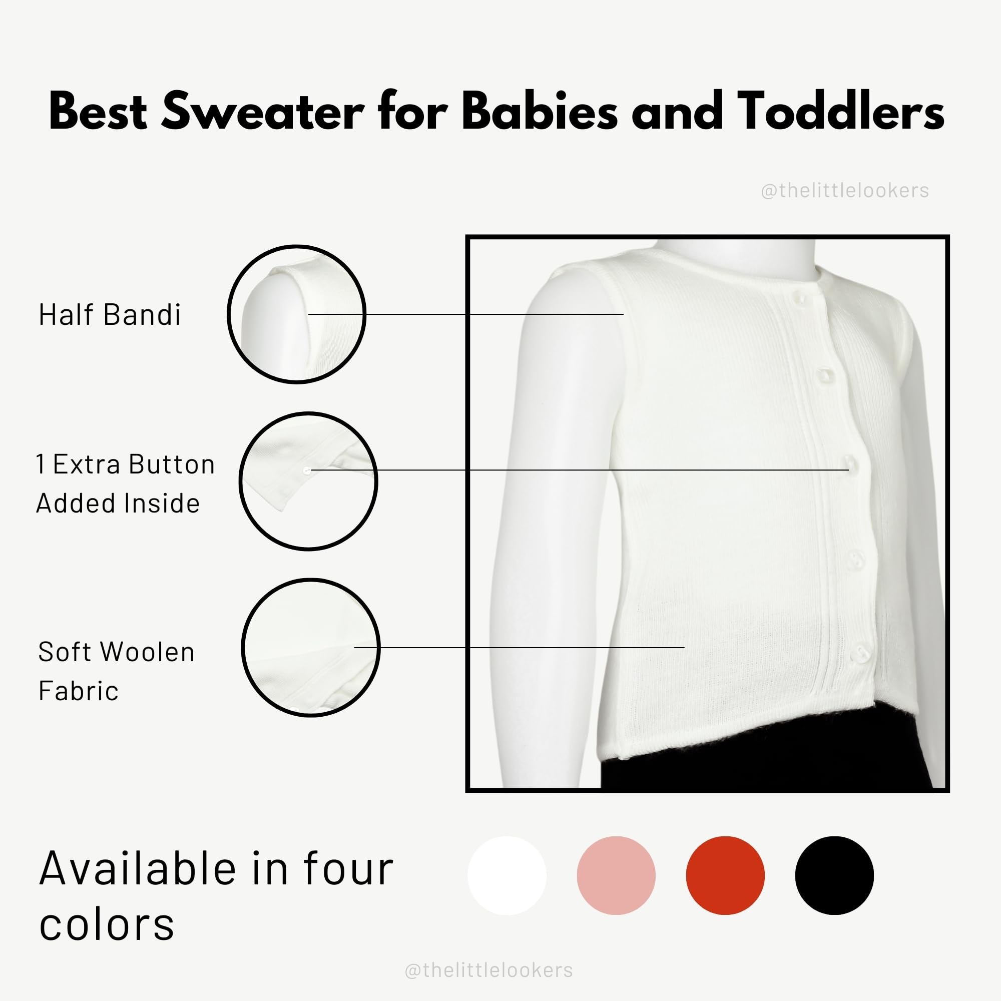 THE LITTLE LOOKERS Front Open Half Sleeves Sweaters/Inner/Bandi/Wollen Vest for New Born Babies/Infants(3-9 Months) (Red & White) - Image 3 thumbnail