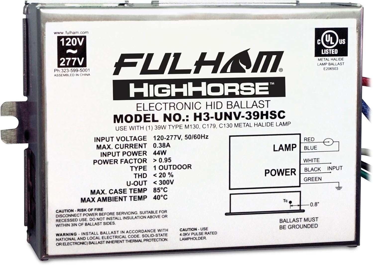 Fulham Lighting Fulham Electronic HID Ballast, H3UNV39HSC Plant