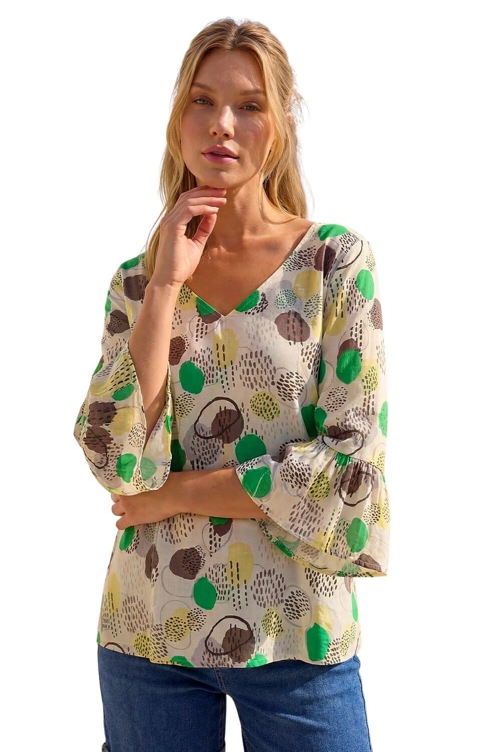 Roman Women's Multicolor Abstract Spot Flare Sleeve Top | Size: 14