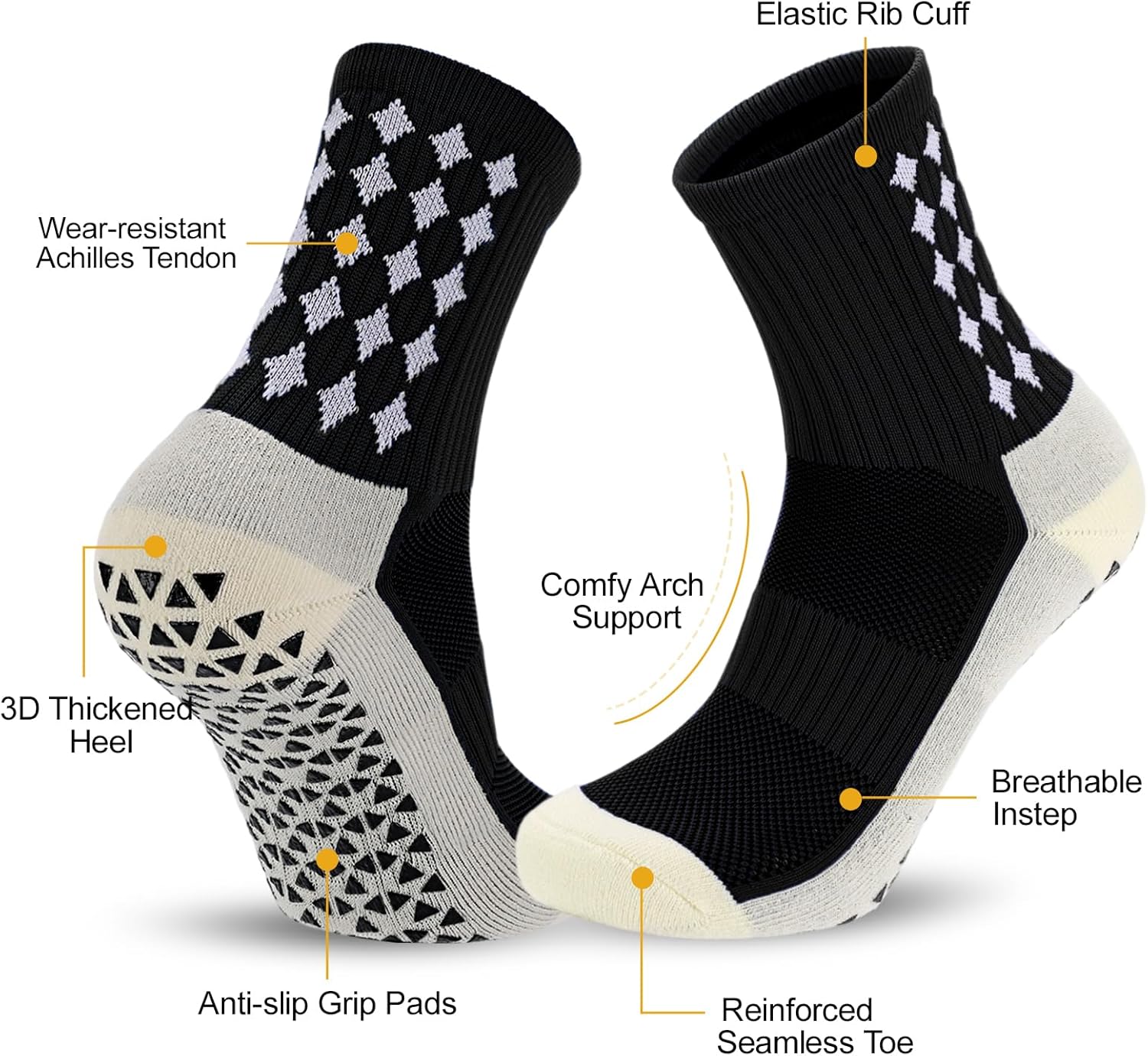 Ultrafun 5 Pairs Mens Grip Soccer Socks Non Slip Cushioned Crew Football Sports Socks - Image 5
