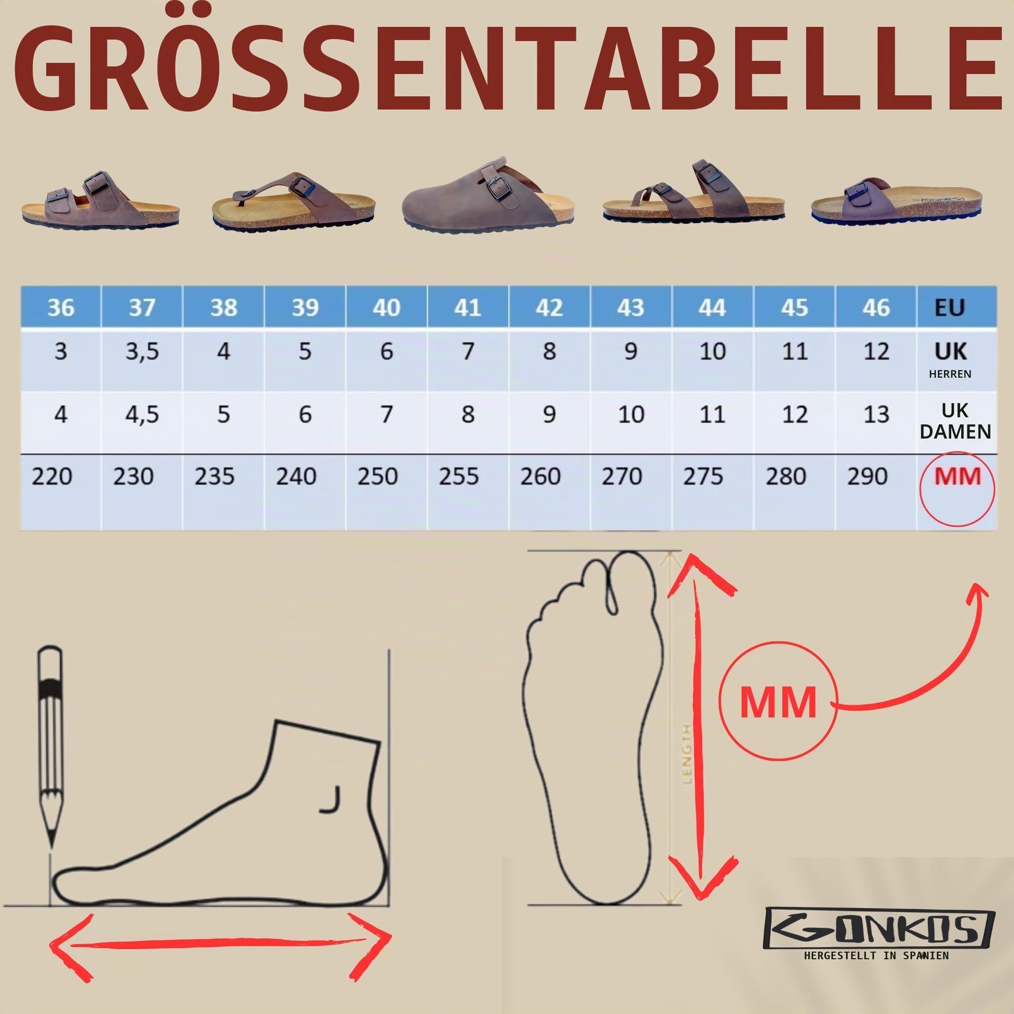 Ledersandale, anatomische Kork-Einlegesohle, echtes Leder, Naturkork, verstellbare Schnalle am Fuß, Unisex Zehentrenner, Qualitätssandale Made in Spain, Farbe Schwarz, Größe 46