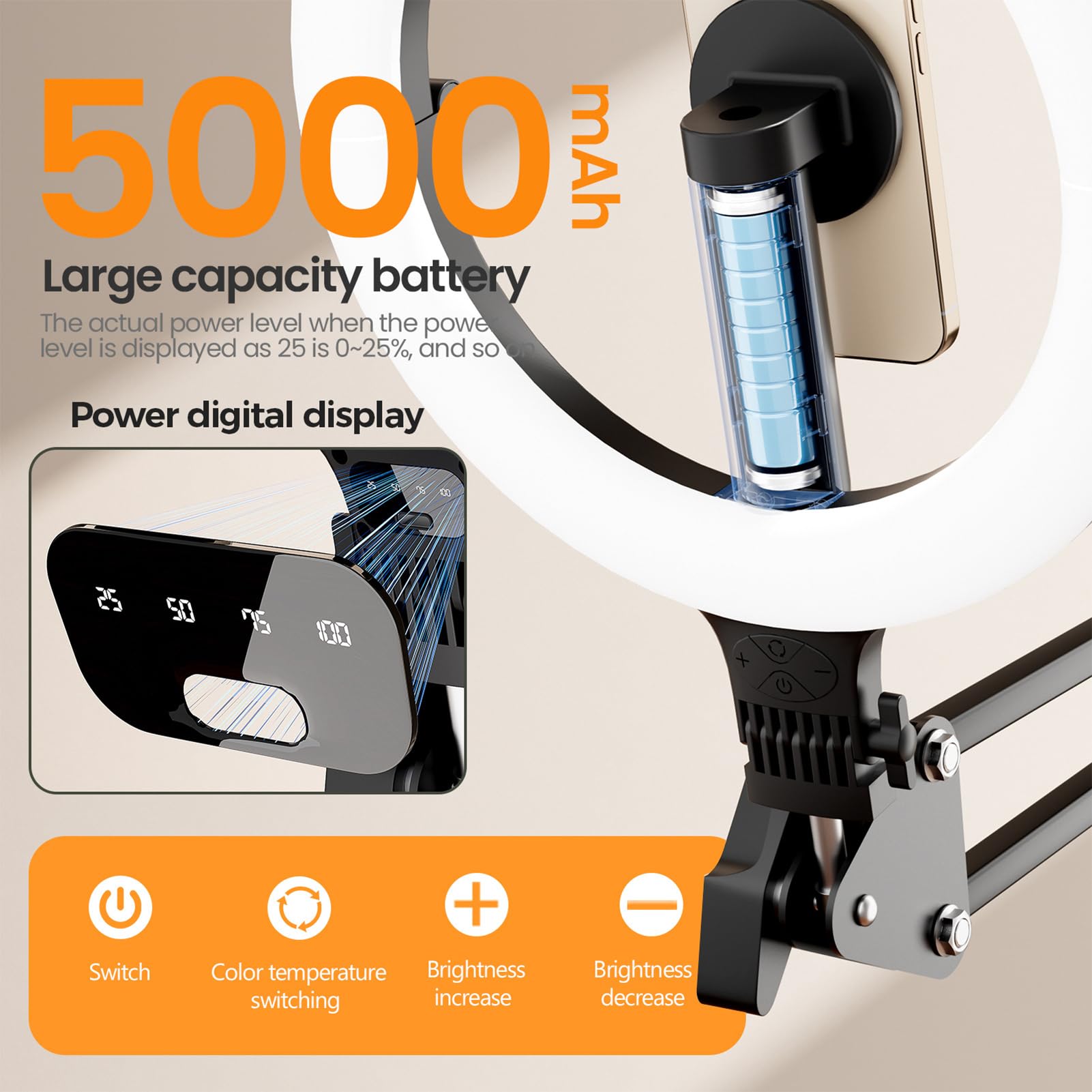 Irfora Anneaux Lumineux Magnétiques Réglables de 10 Pouces avec 120 LED pour la Photographie et Le Maquillage, Conception Pliable et Portable, 3000K-6500K